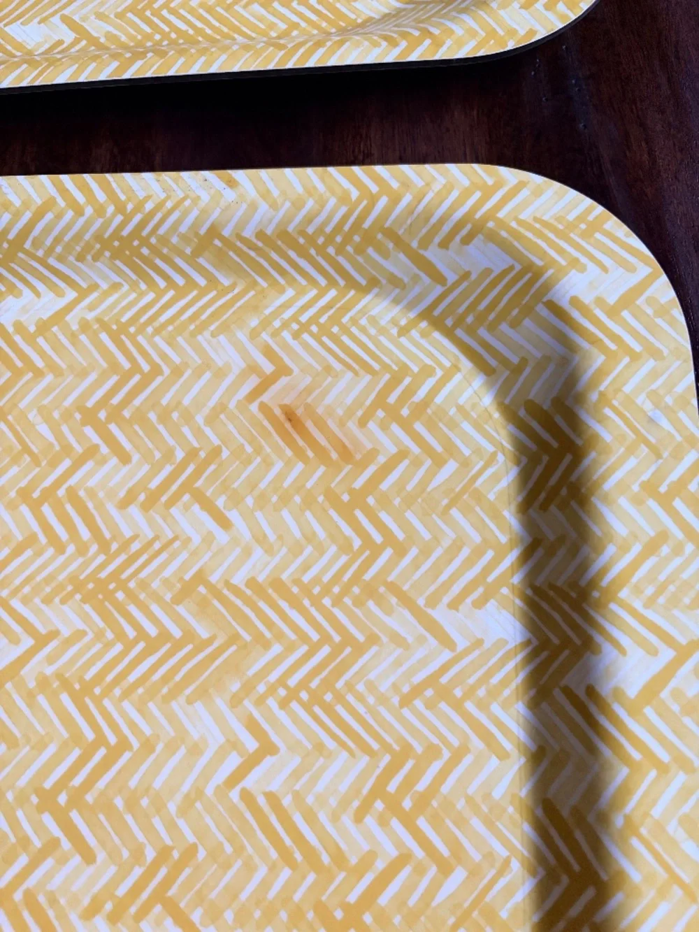 Crate & Barrel Trays | Yellow & White pattern | Set of 2